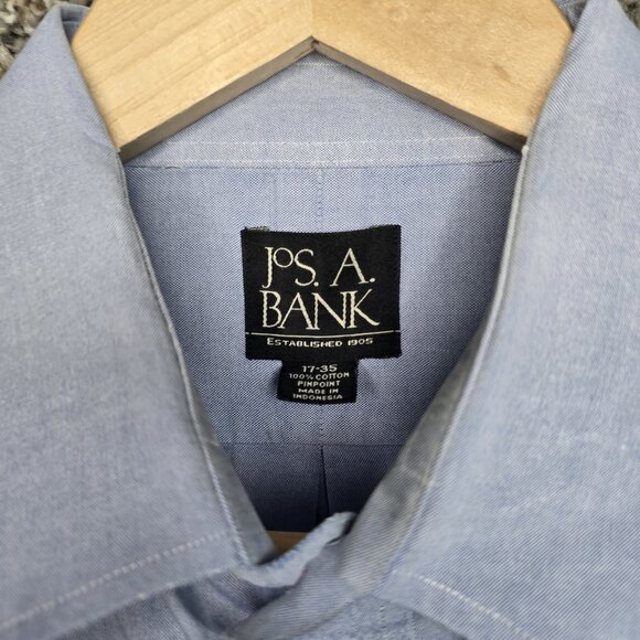 Jos A Bank Dress Shirt Mens 17 35 Blue‎ Pinpoint Button Up Career Cotton - Picture 6 of 7